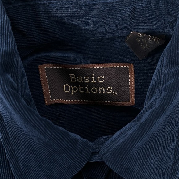 Vintage‎ 90s Corduroy Shirt Men's Medium Dark Blue Basic Options Long Sleeve - Picture 7 of 8